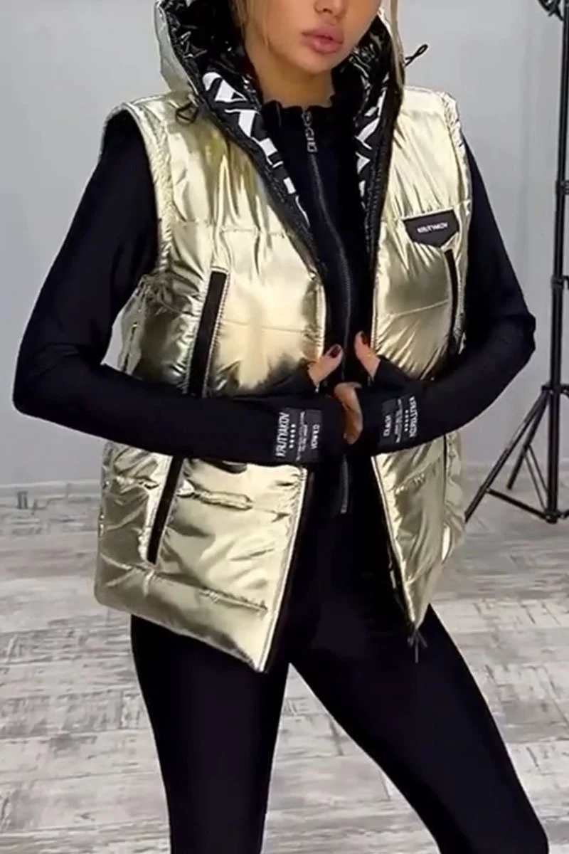 Glitter Sleeveless Hooded Jacket